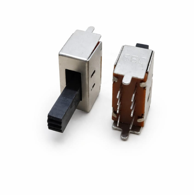 A214 Vertical Slide Switch 2-Position DPDT – 6 Pin PCB Mount for Audio & Power Applications