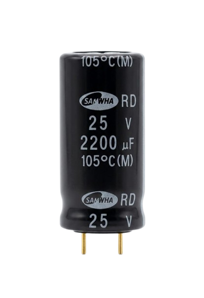 A324 2200µF 25V Electrolytic Capacitor 105°C – SAMWHA Radial Aluminum Capacitor for Power Supply & Audio Circuits