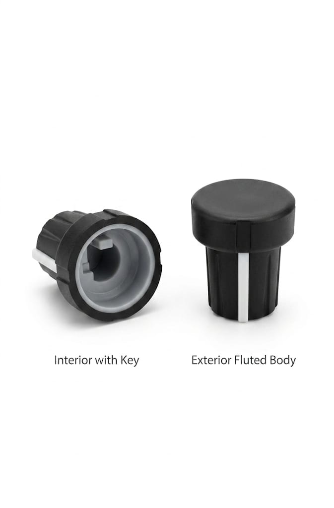 C112 Matte Black D-Type Rotary Control Knob – White Pointer