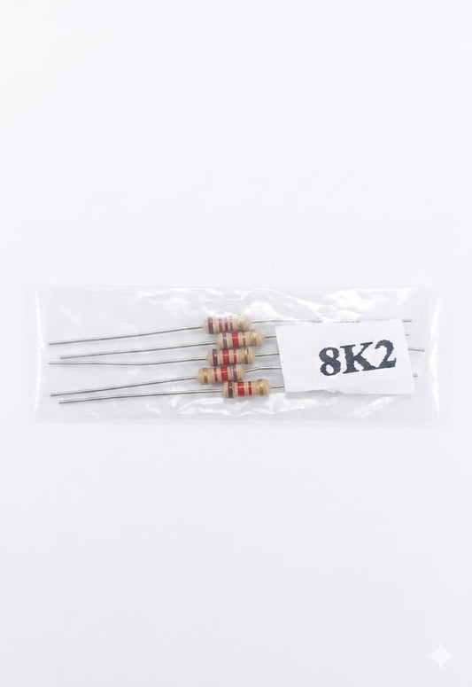 C72 8.2k Ohm ($8.2k\Omega$) 1/4 Watt Carbon Film Resistors – 5% Tolerance (Gray, Red, Red, Gold) (5PCS)