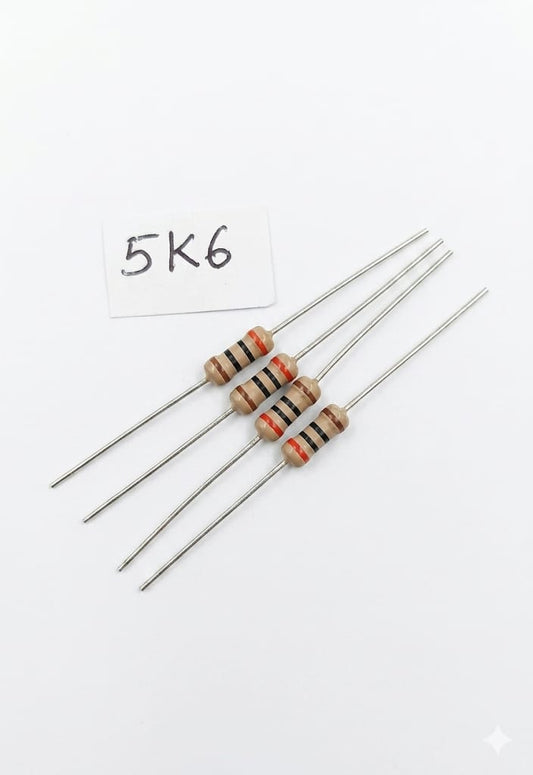 C76 5.6k Ohm (5K6) Carbon Film Resistor - 1/4 Watt (4PCS)