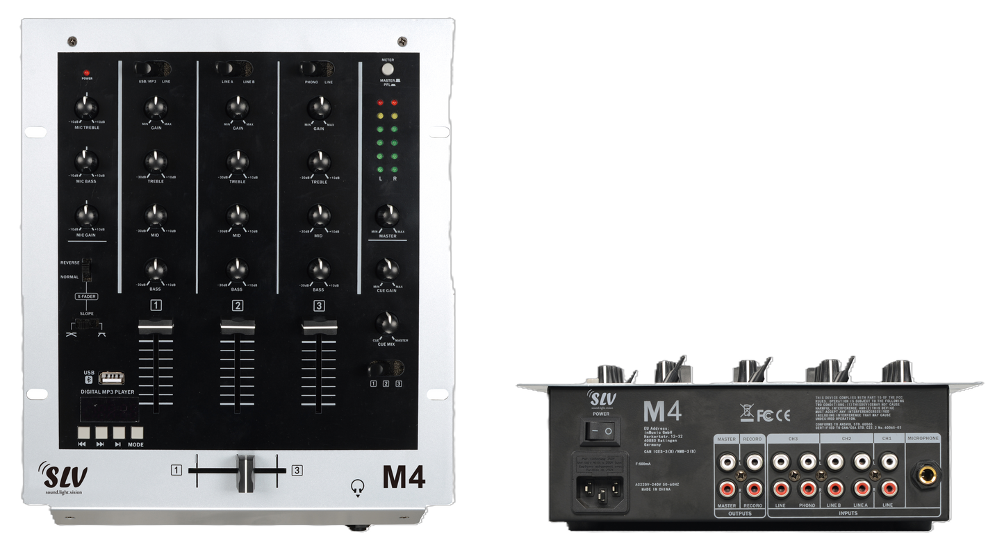SLV DJ Mixer M4 – 3 Channel USB & Bluetooth Mixer