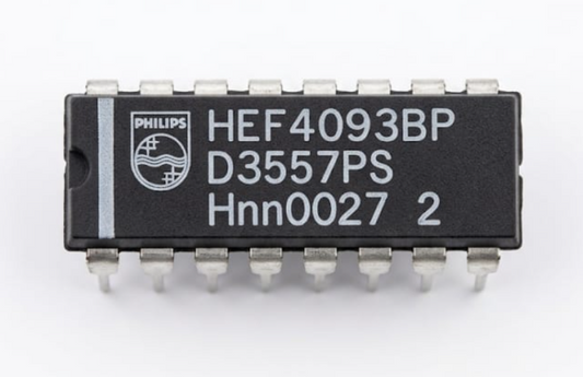 A126 Philips HEF4093BP Quad 2-Input NAND Schmitt Trigger IC, CMOS Logic, 14-Pin DIP (CD4093B Equivalent)
