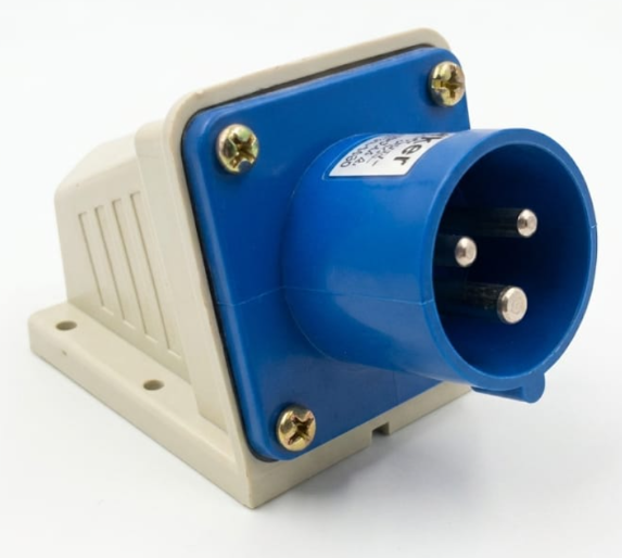 16/3 3-Pin Blue Industrial Wall Socket (2P+E) - Panel Mount Power Connector