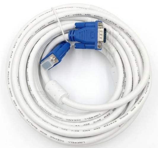 15 Meter Premium VGA Cable | High-Resolution Monitor & Projector Wire | White