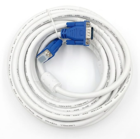 30 Meter Long-Range VGA Cable | High-Definition Monitor & Projector Lead | White